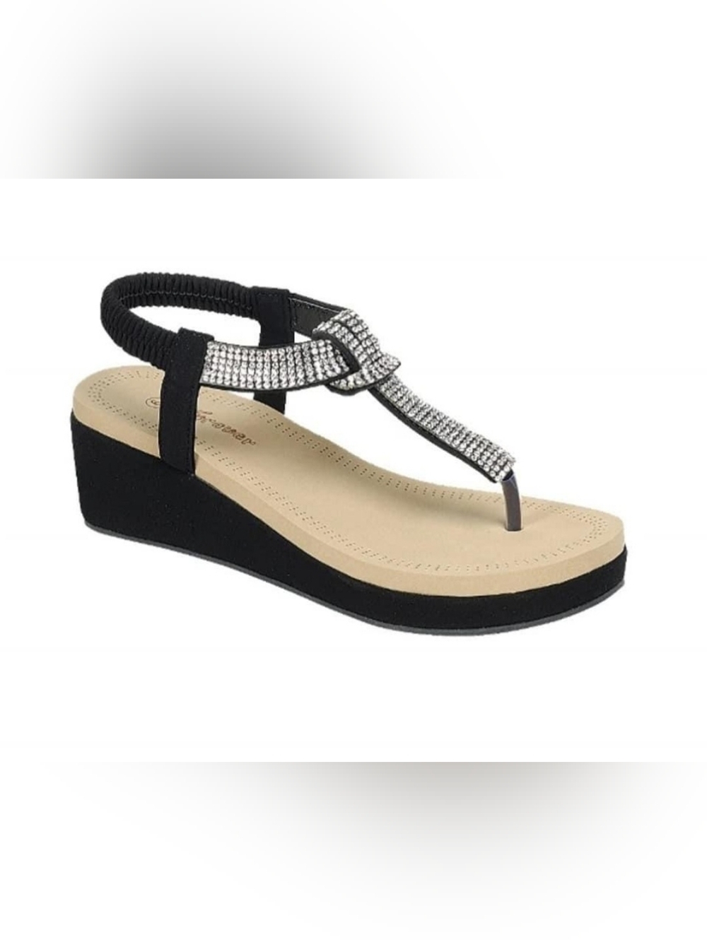Women’s Black Rhinestone Wedge Sandal